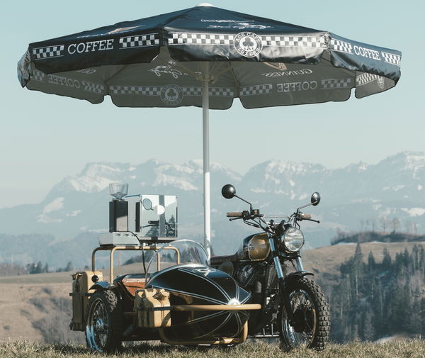 A motorcycle and sidecar outfit that serves coffee!