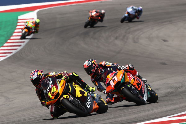 Tony Arbolino leads Pedro Acosta, 2023 Moto2 Grand Prix of the Americas. - Gold and Goose