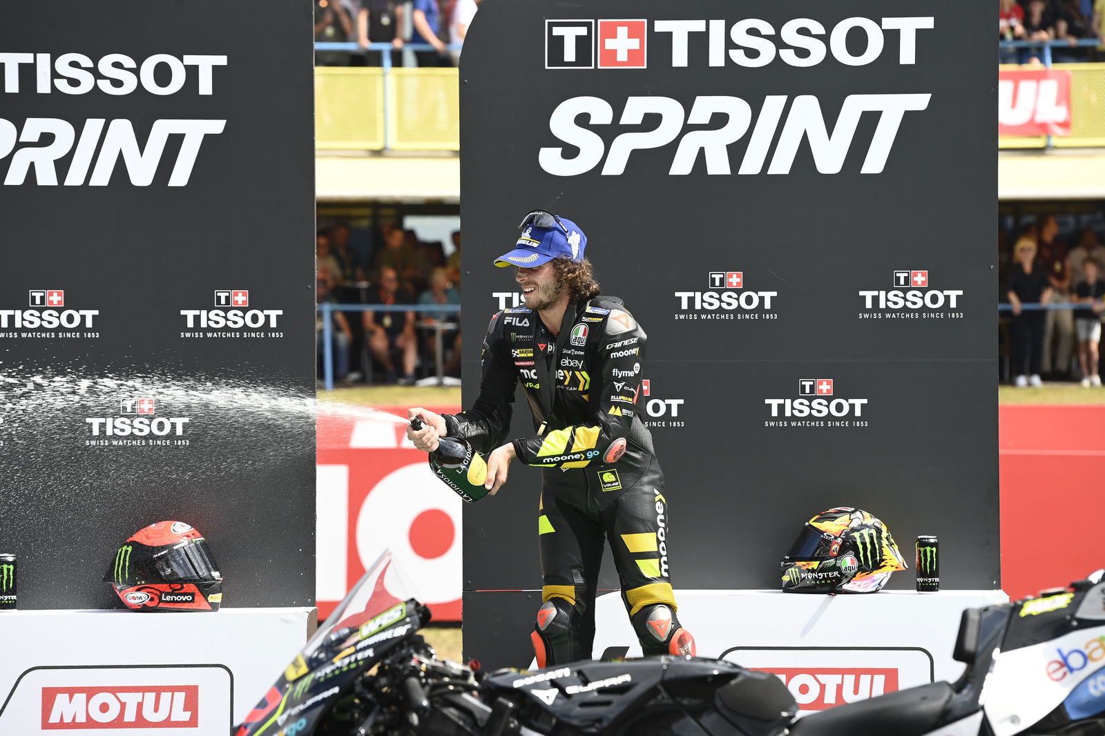 Marco Bezzecchi, 2023 MotoGP Dutch Sprint podium. - Gold and Goose