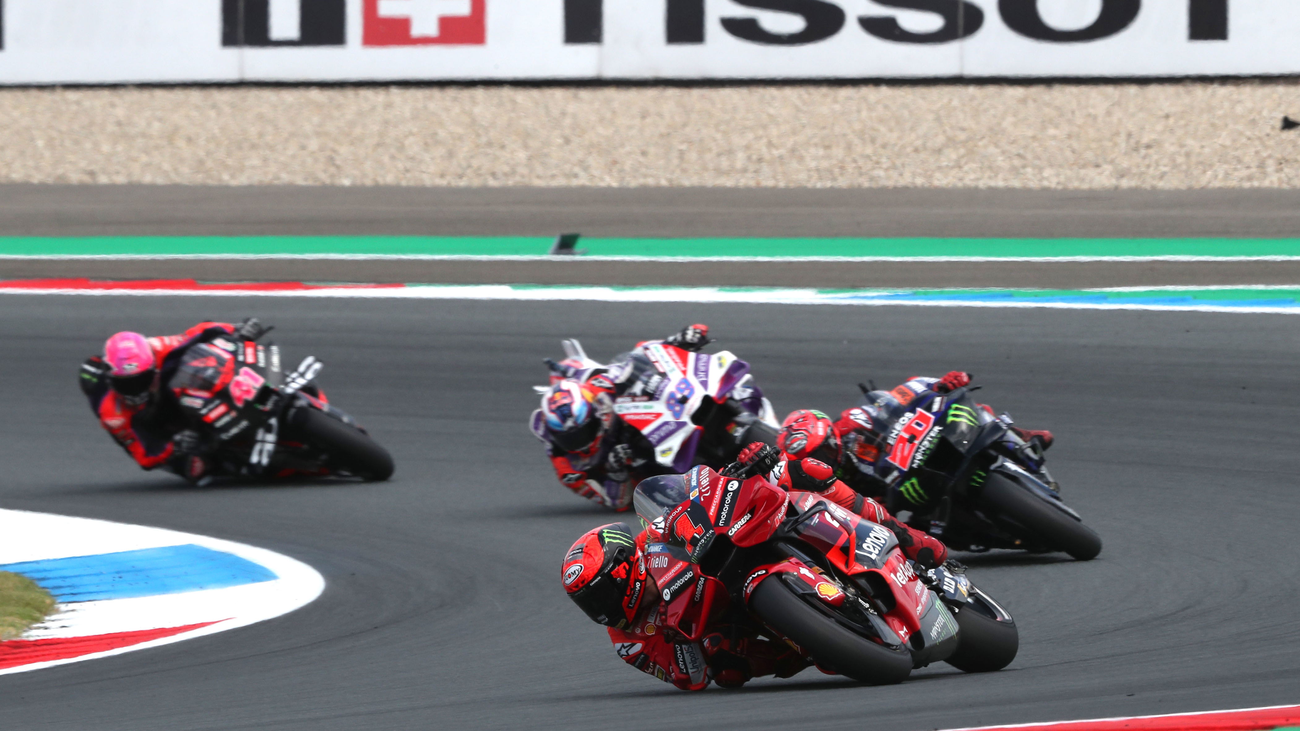 Francesco Bagnaia leads MotoGP pack, 2023 MotoGP Dutch TT. - Gold and Goose
