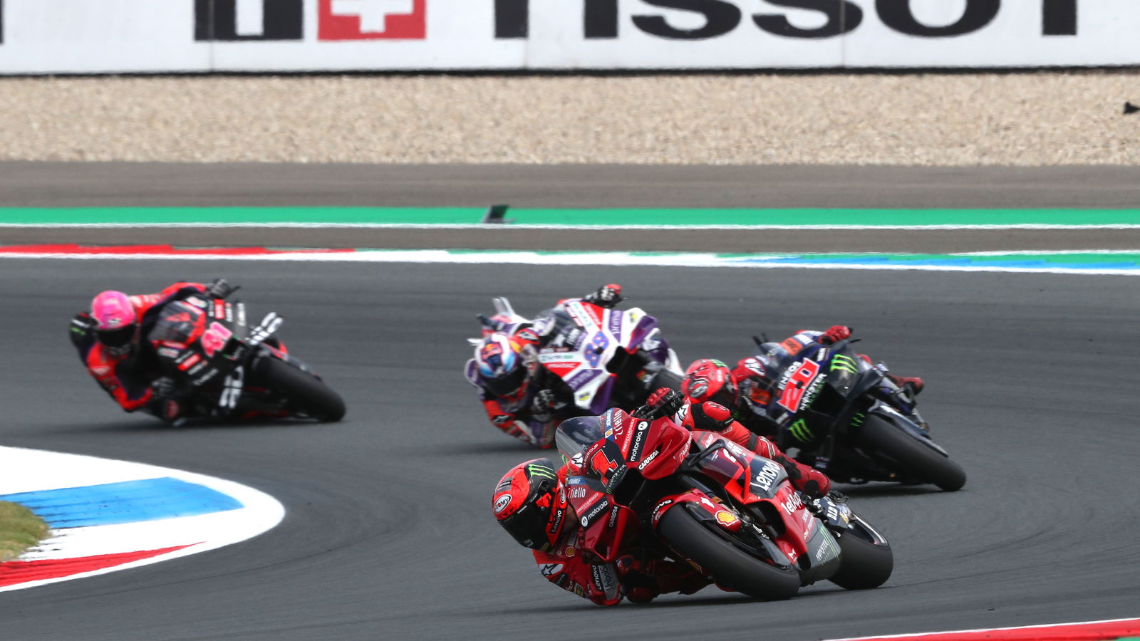Francesco Bagnaia leads MotoGP pack, 2023 MotoGP Dutch TT. - Gold and Goose