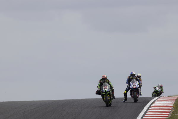 Jonathan Rea leads WorldSBK Superpole Race, 2023 UK WorldSBK. - Gold and Goose