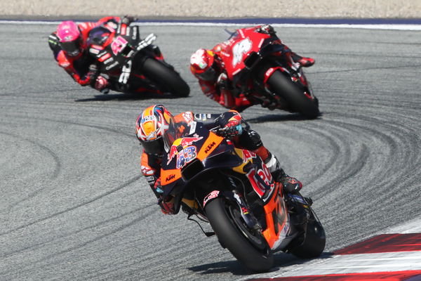 Jack Miller leads Pol Espargaro, Aleix Espargaro, 2023 MotoGP Austrian Grand Prix. - Gold and Goose