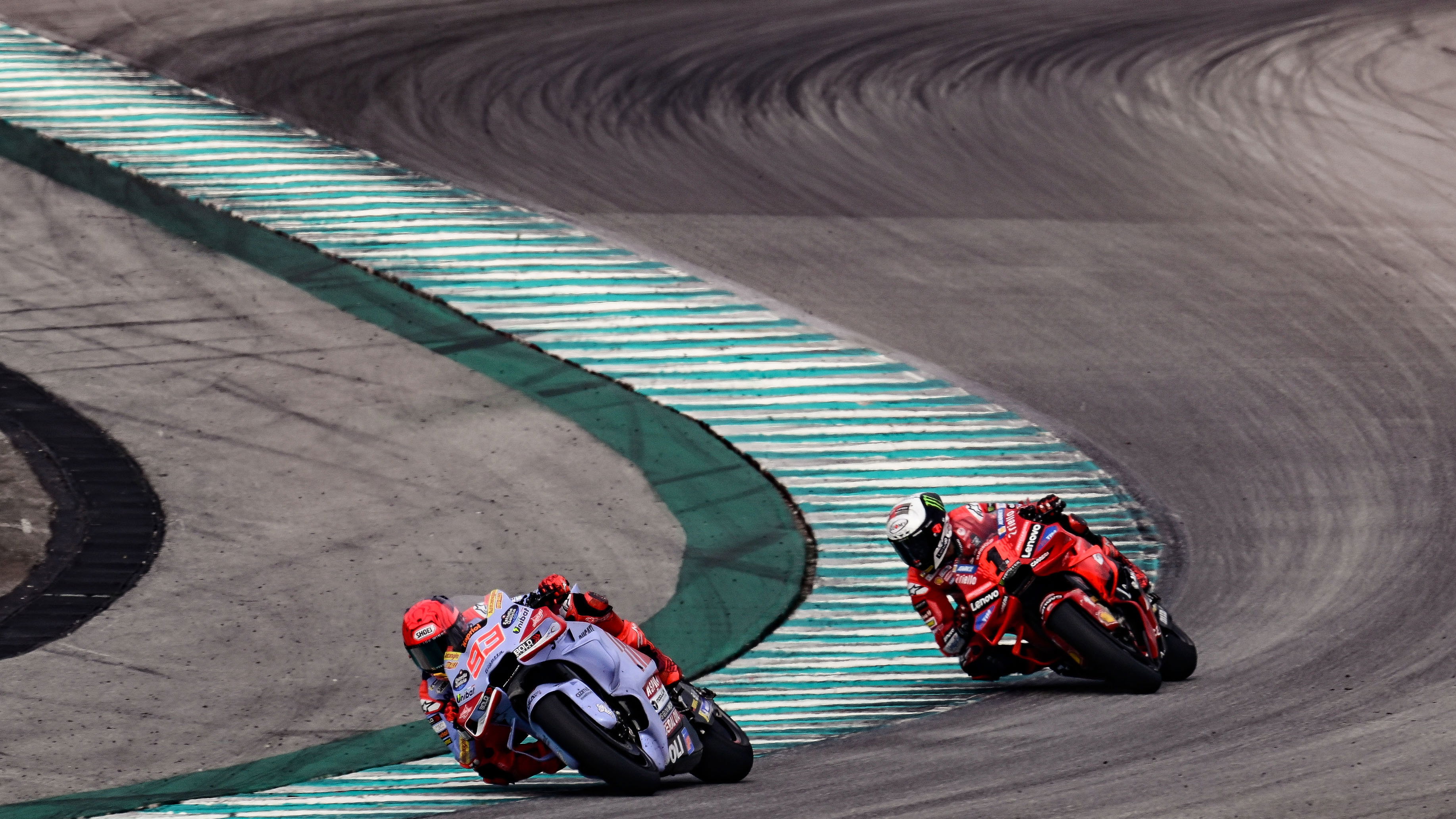 Marc Marquez, Francesco Bagnaia, 2024 MotoGP Sepang Test. - Gold and Goose