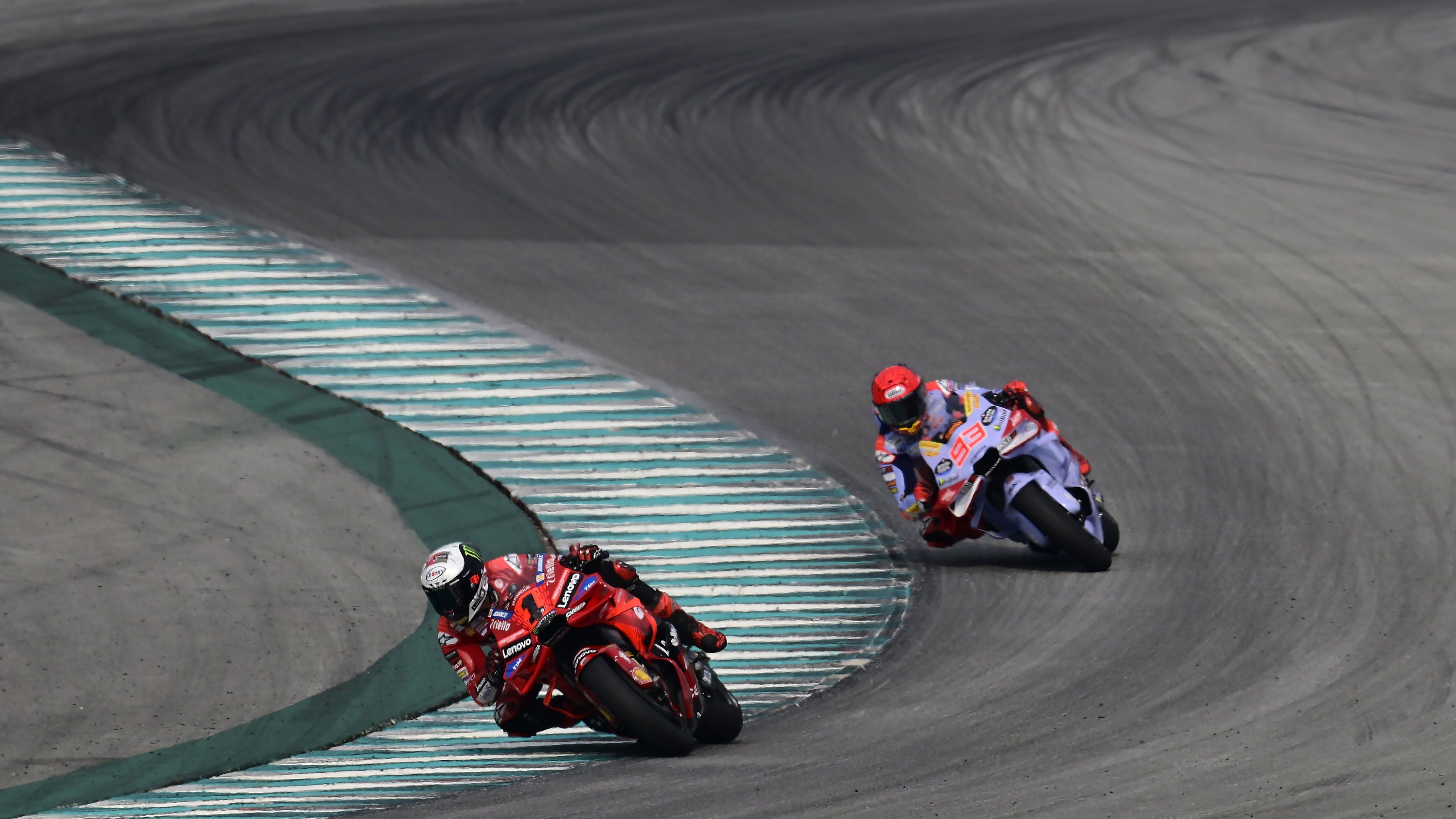 Francesco Bagnaia, Marc Marquez, 2024 MotoGP Sepang Test. - Gold and Goose