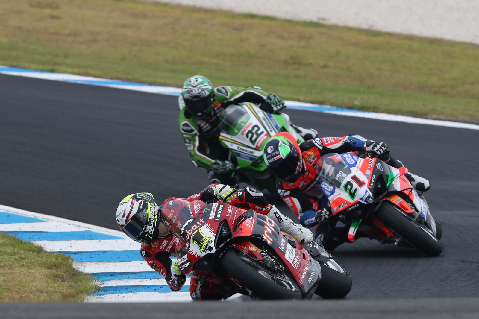 Alvaro Bautista, Michael Ruben Rinaldi, Alex Lowes, 2024 Australian WorldSBK. - Gold and Goose