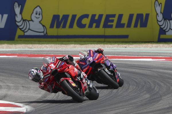 Jorge Martin, Enea Bastianini, 2024 MotoGP Grand Prix of the Americas podium. - Gold and Goose