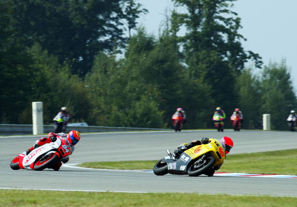 Jay Vincent leads David Garcia, 2002 250cc Czech Grand Prix. - Gold and Goose