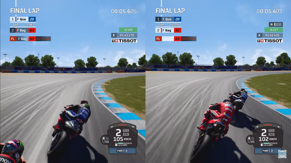 MotoGP 22 Jerez split screen gameplay.