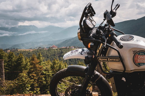 A Royal Enfield Himalayan in Bhutan - close-up