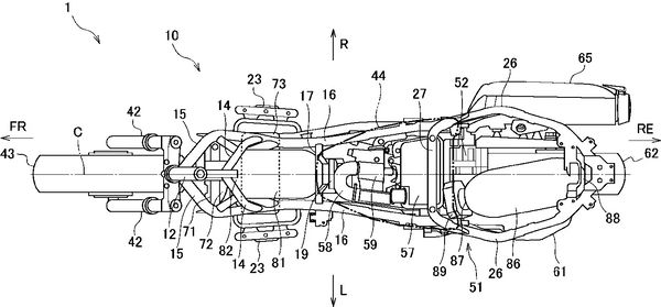 a patent image showing the hydrogen tank locations on a scooter