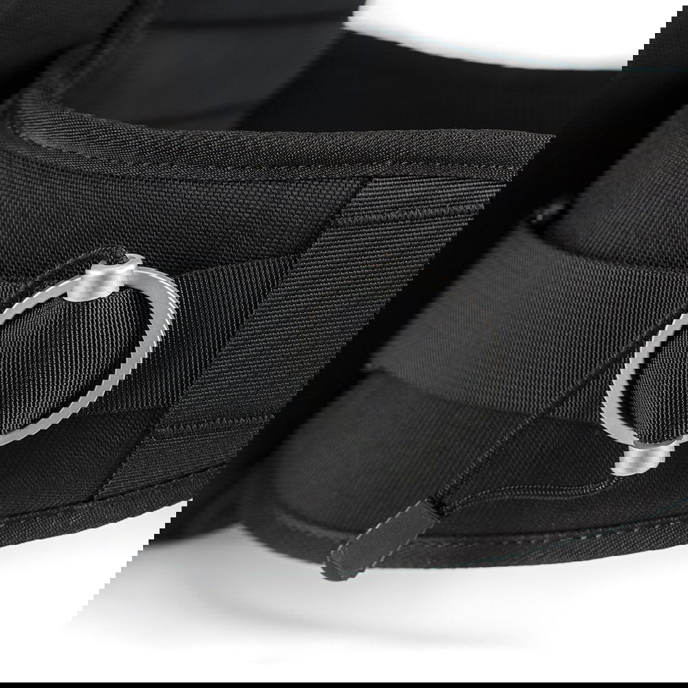 The strap adjuster on a rucksack