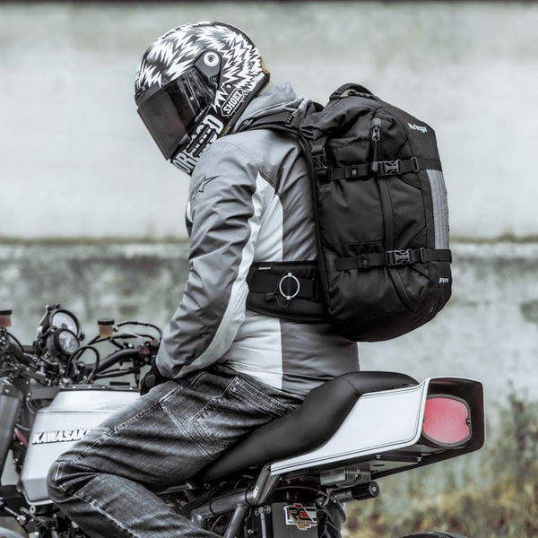 A rider wearing a rucksack