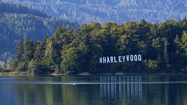 The 'Harleywood' sign at Fak am See for Euro Bike Week