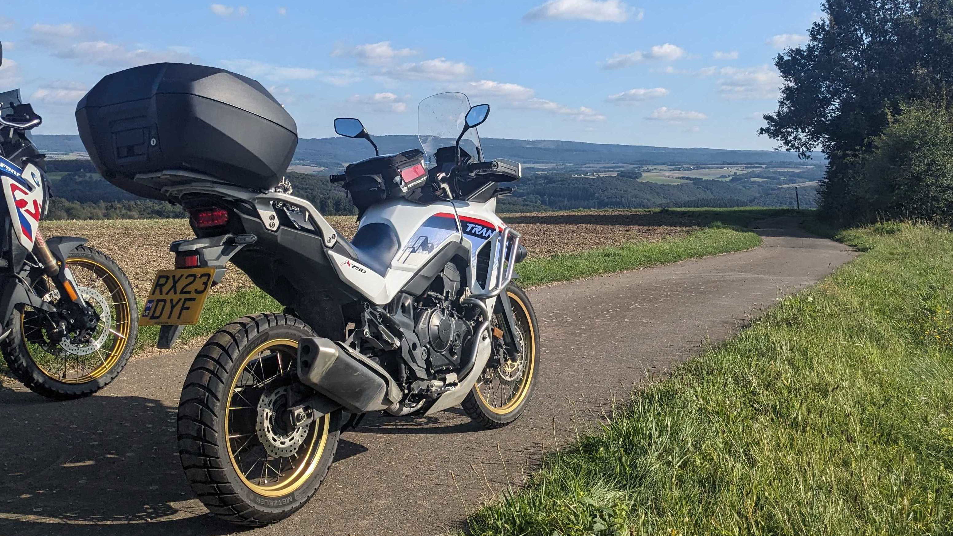A Honda XL750 Transalp overlooking German countryside