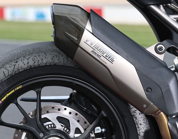 The track-only Akrapovic is a £2,900 option, but boosts power to 190hp!