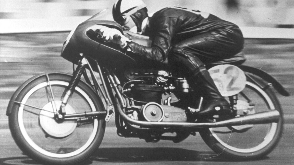 Cecil Sandford racing a motorcycle