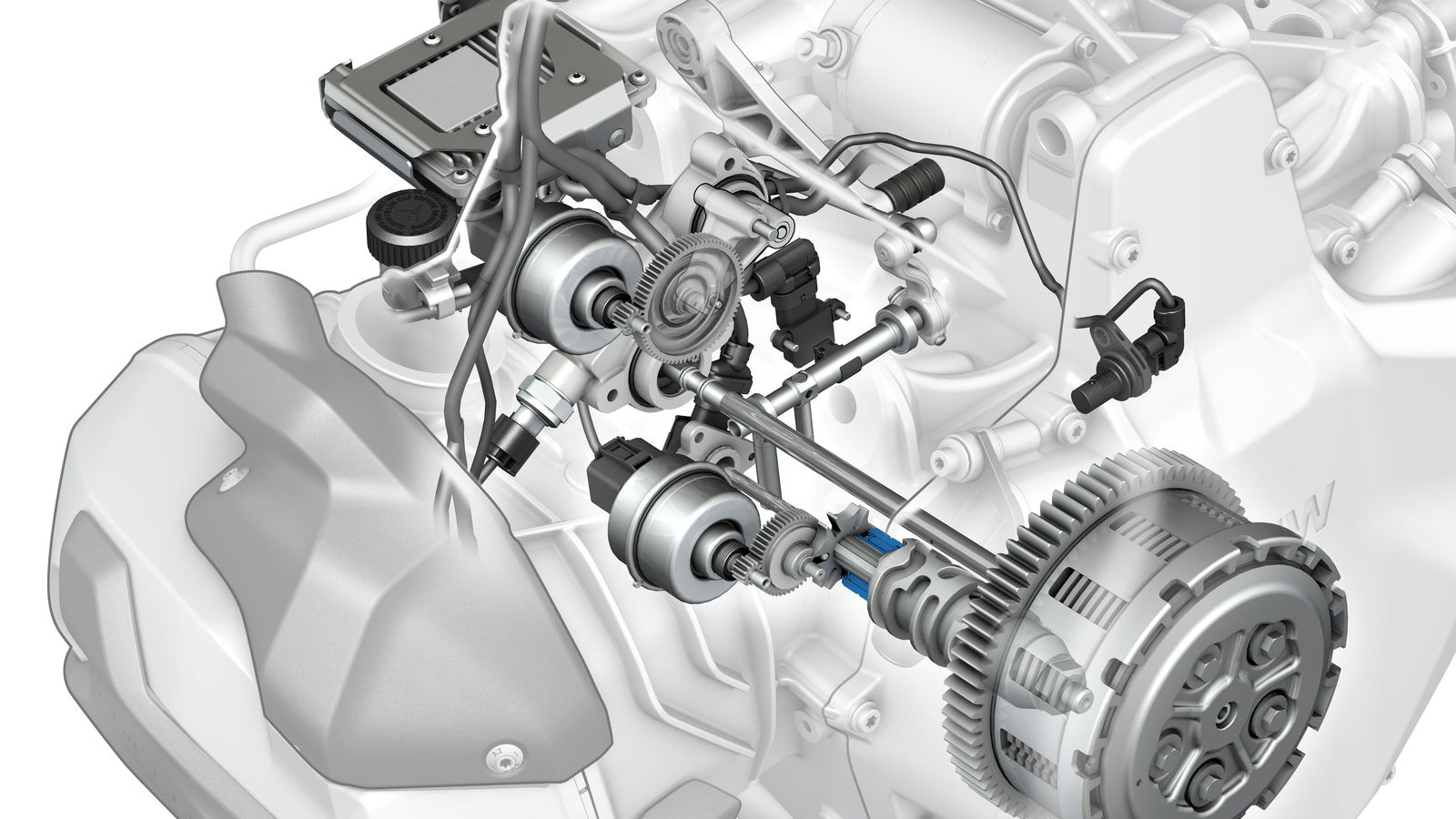A cutaway image of the BMW R1300 GS engine