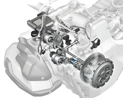 A cutaway image of the BMW R1300 GS engine