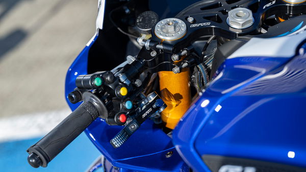 The left handlebar of a motorcycle