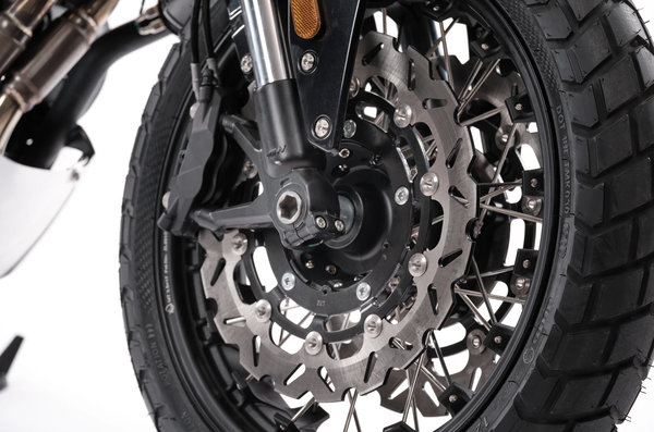 The front brake of a motorcycle