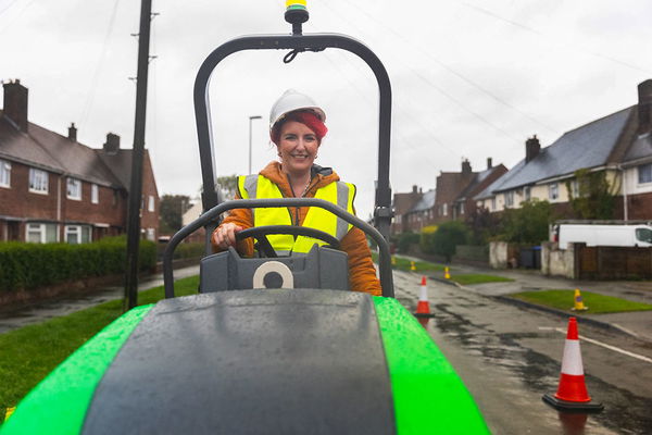 The Transport Secretary sitting on a road roller