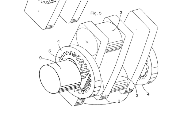 A schematic of the crank showing the ring gear