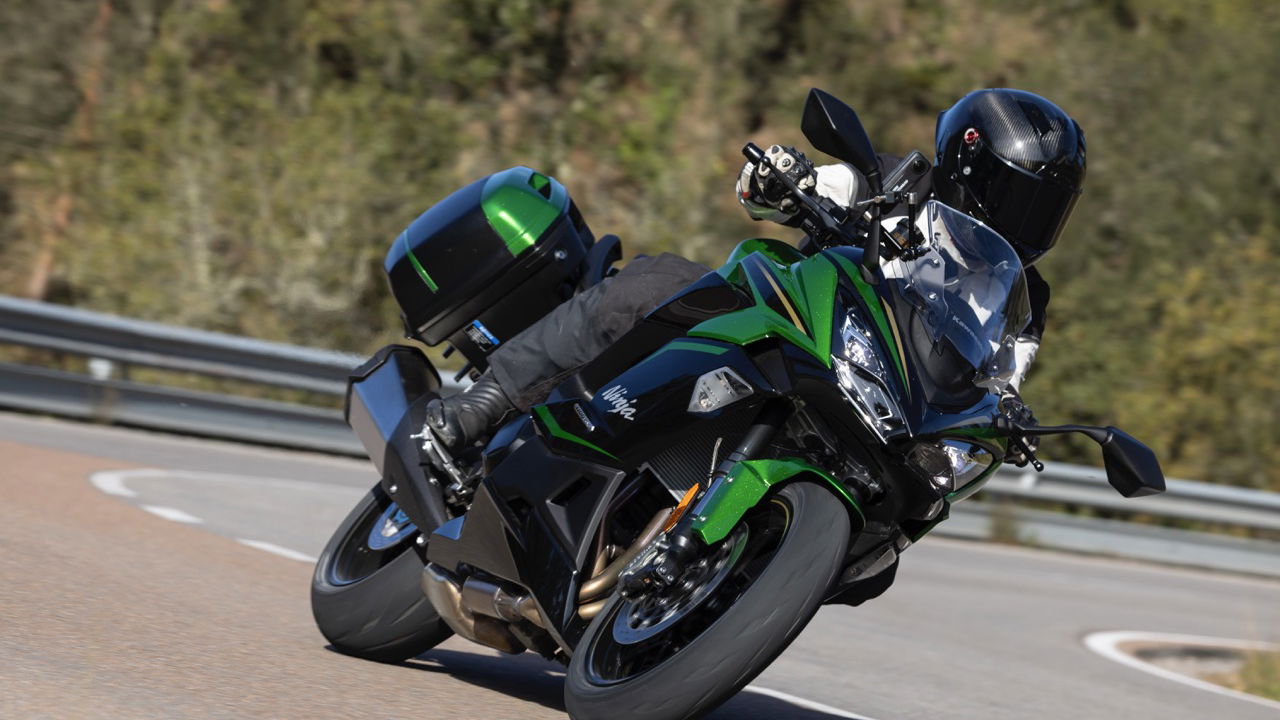 The new 2025 Ninja 1100 SX SE on the press launch in Spain