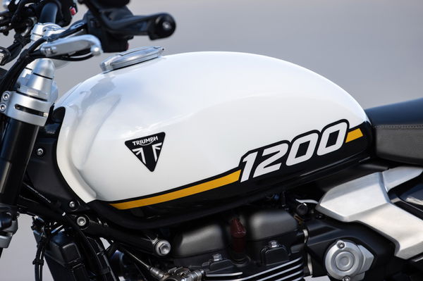 The fuel tank and decals of the base model Speed Twin 1200