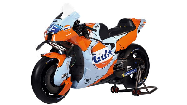 The 2025 Trackhouse Racing Aprilia with Gulf Livery