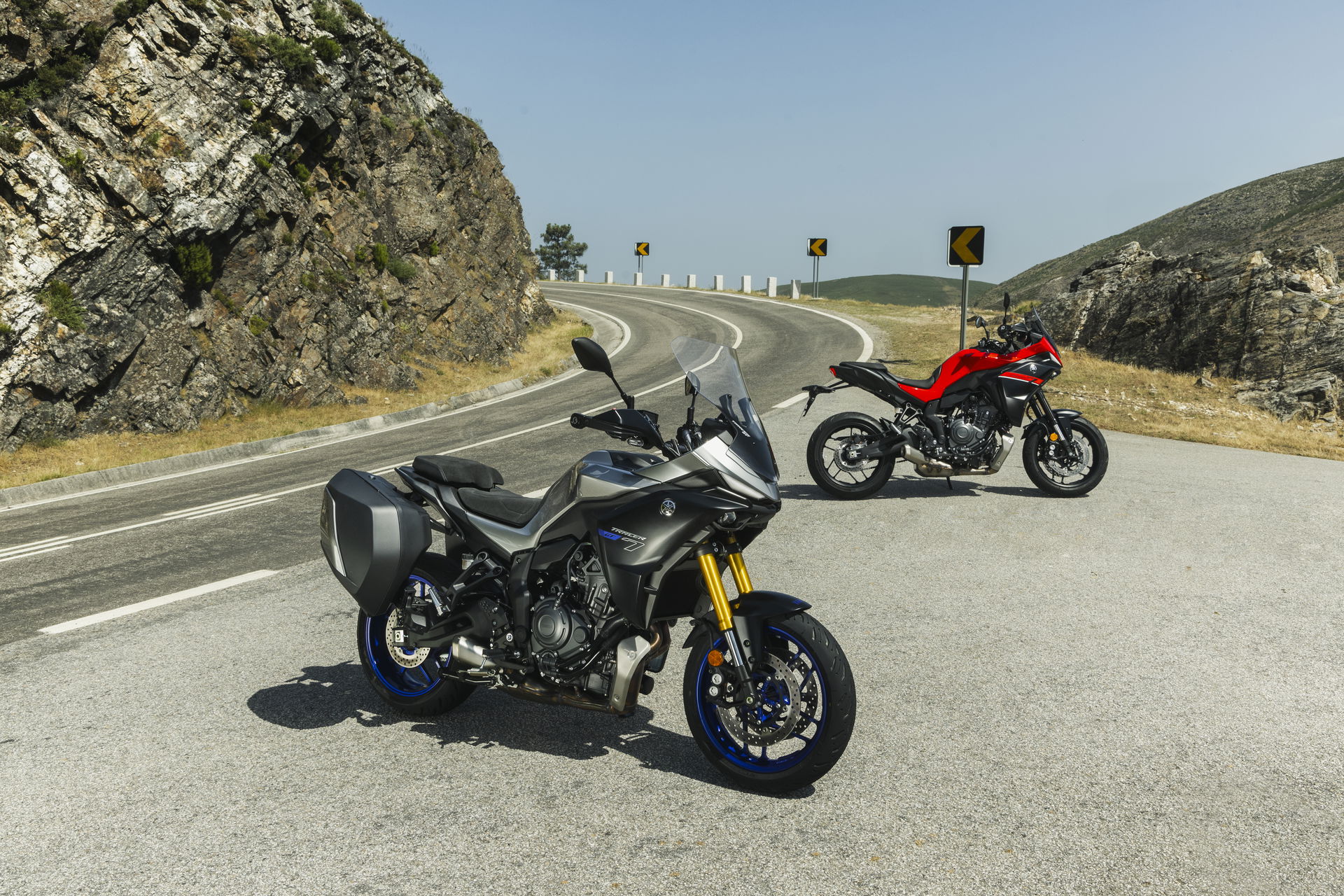 The 2025 Yamaha Tracer 7 GT (L) and Tracer 7 (R)