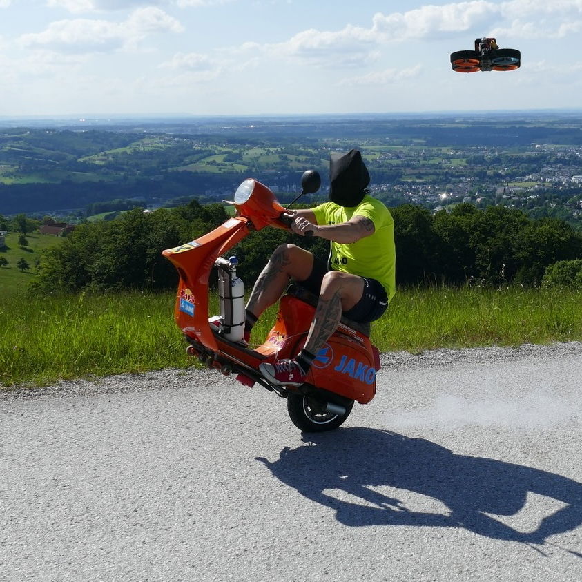 Stuntman Wheelies Vespa up a Mountain While Blindfolded