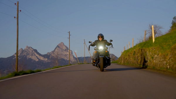 A Harley-Davidson being ridden on solar fuel