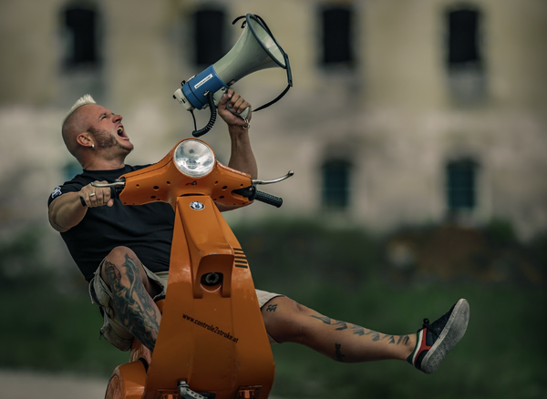 Stuntman Wheelies Vespa up a Mountain While Blindfolded