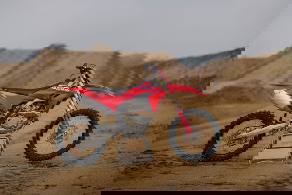 Side view of the new Ducati Desmo450 MX