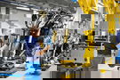 A BMW motorcycle on the production line