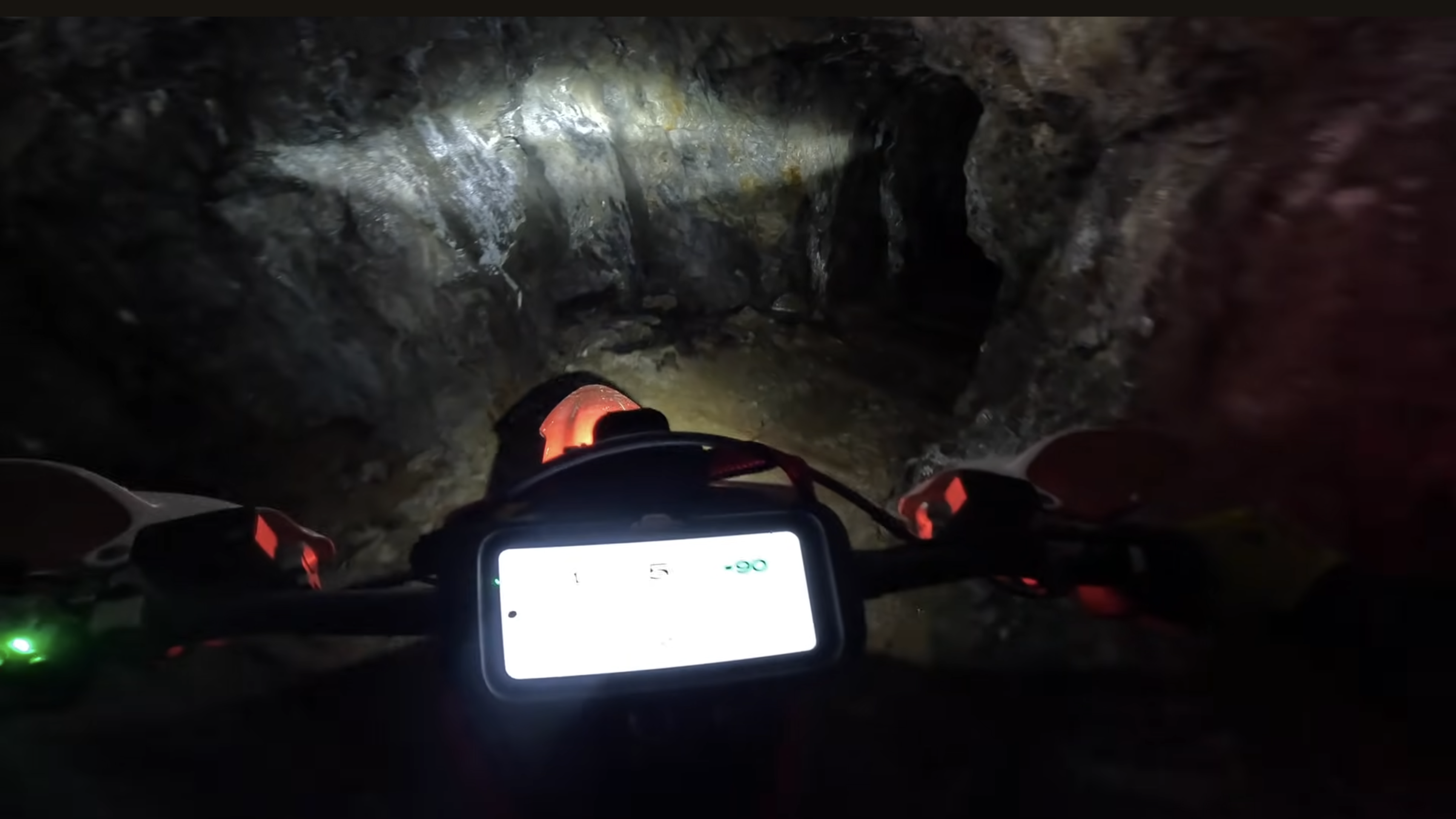 Riding a motorbike in an abandoned mine