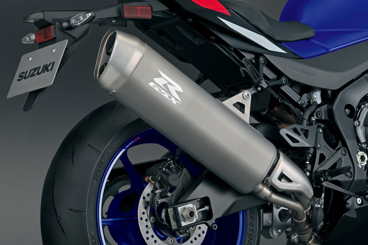 The exhaust is unusually small for a modern era GSX-R1000 - but the trick is moving the catalyser