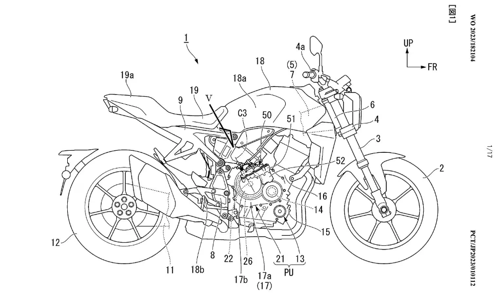 A patent showing a Honda CB1000R E-Clutch motorcycle