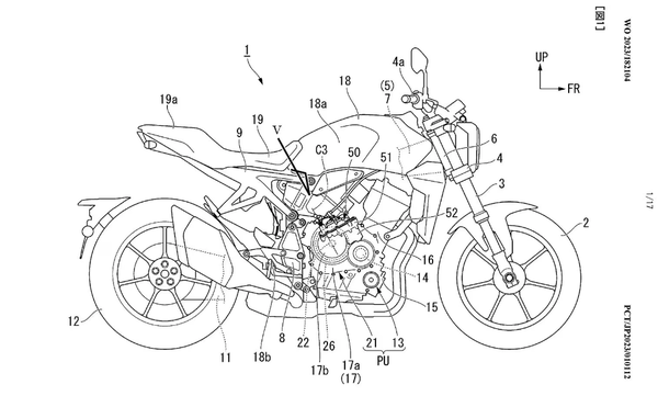 A patent showing a Honda CB1000R E-Clutch motorcycle