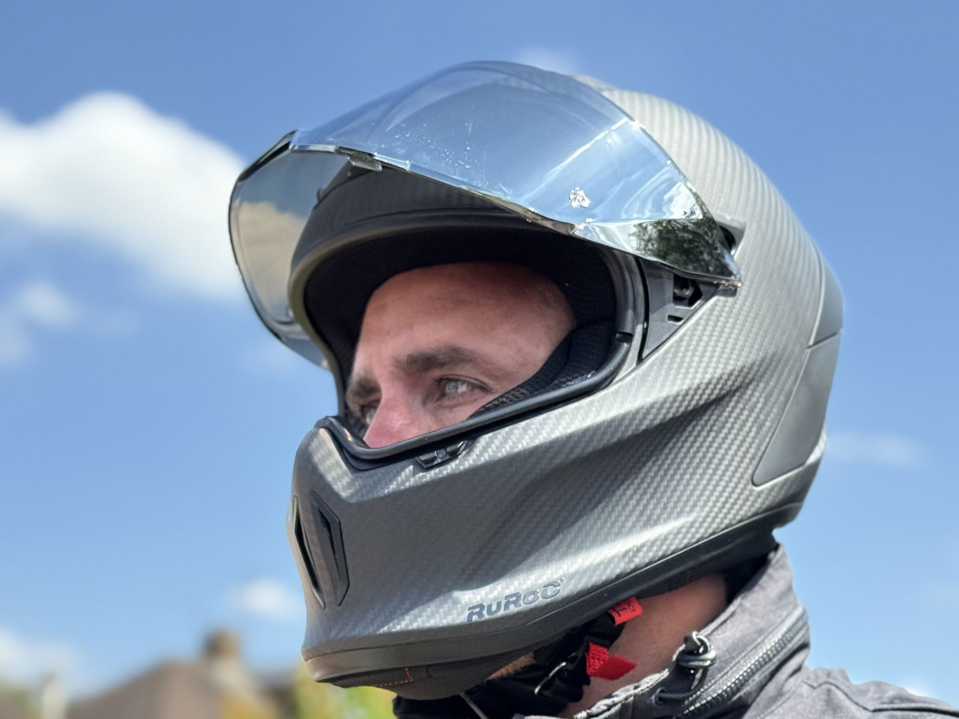 The Ruroc Eox Raw Carbon Motorcycle Helmet