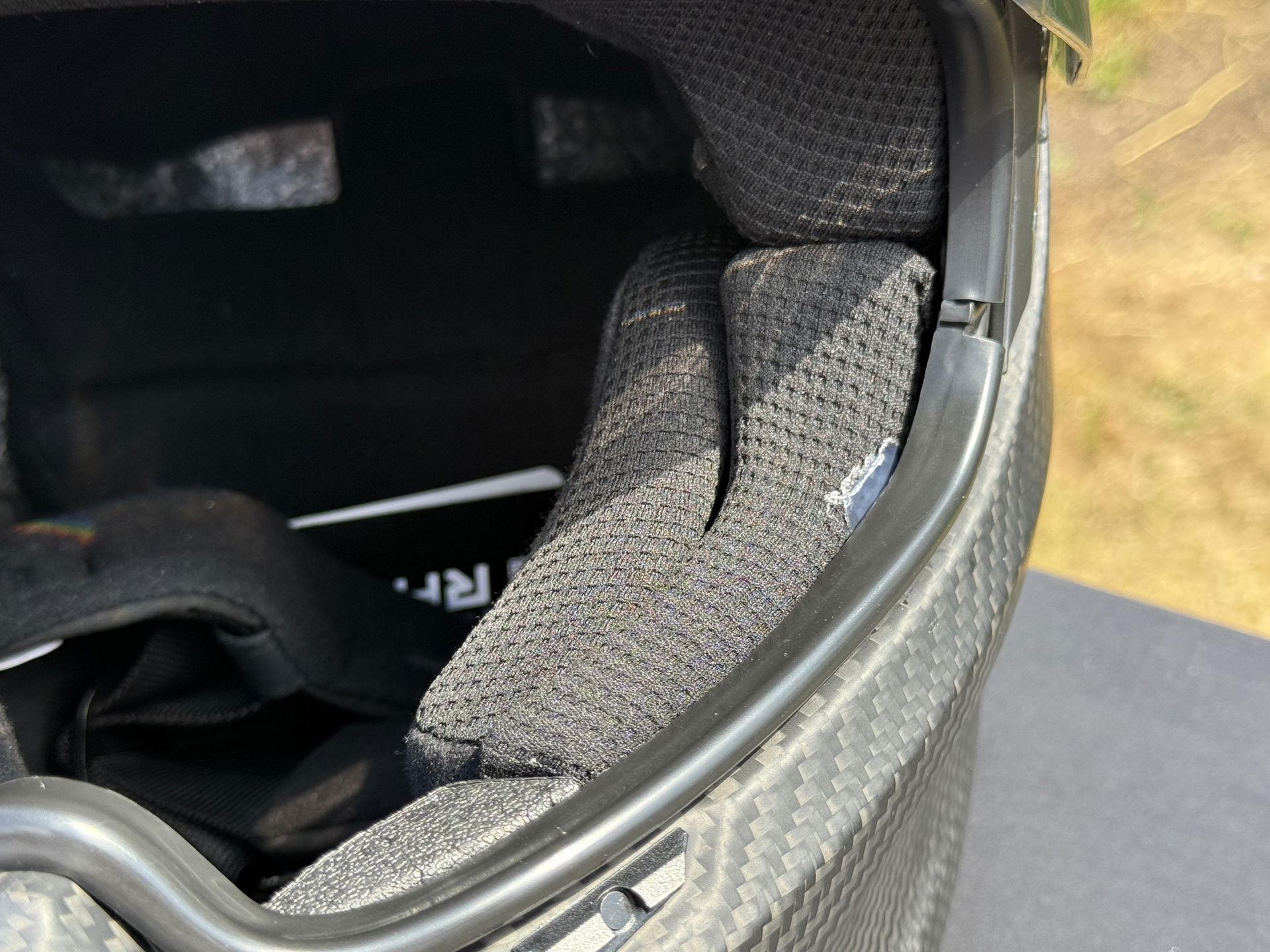 Some glue residue is visable on the cheek pads of my helmet