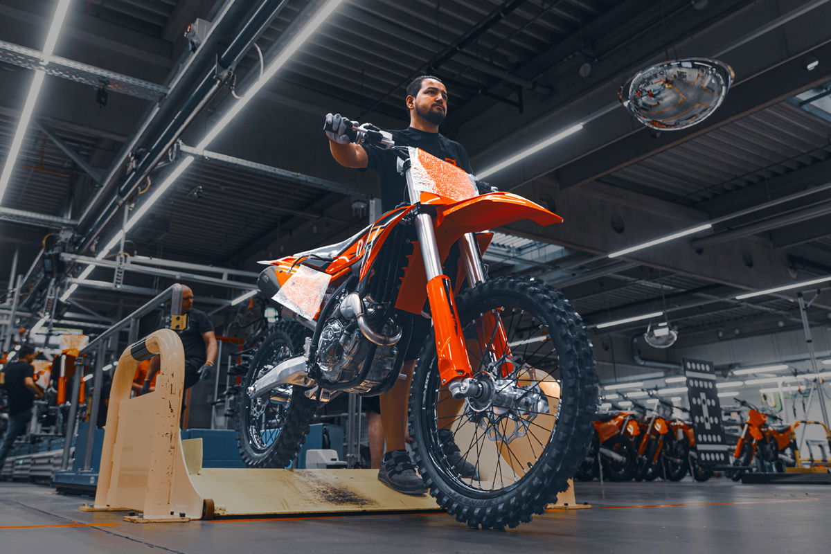 A KTM motorbike rolls off the production line