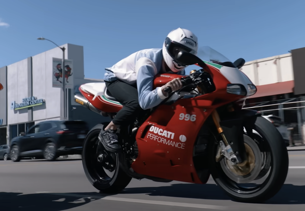 Ducati MotoGP racer Fabio Di Giannantonio rides Ducati 996 in Hollywood