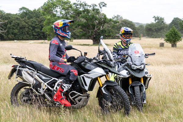 Sam Sunderland and Jonny Walker on Triumph Tiger 900 Rally Pro bikes.