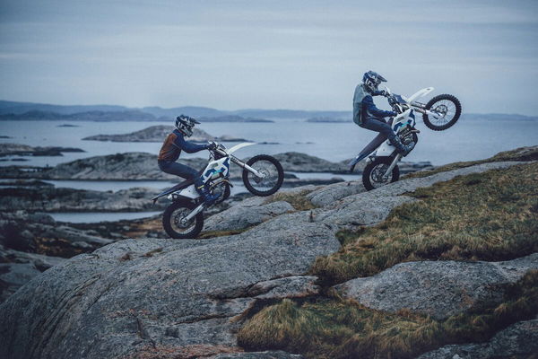 Husqvarna's new FE 250 and 450 enduro bikes together. Credit - Rudi Schedl