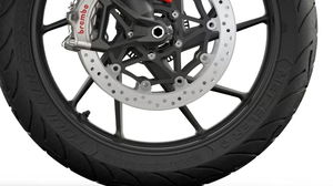 A cast motorcycle front wheel