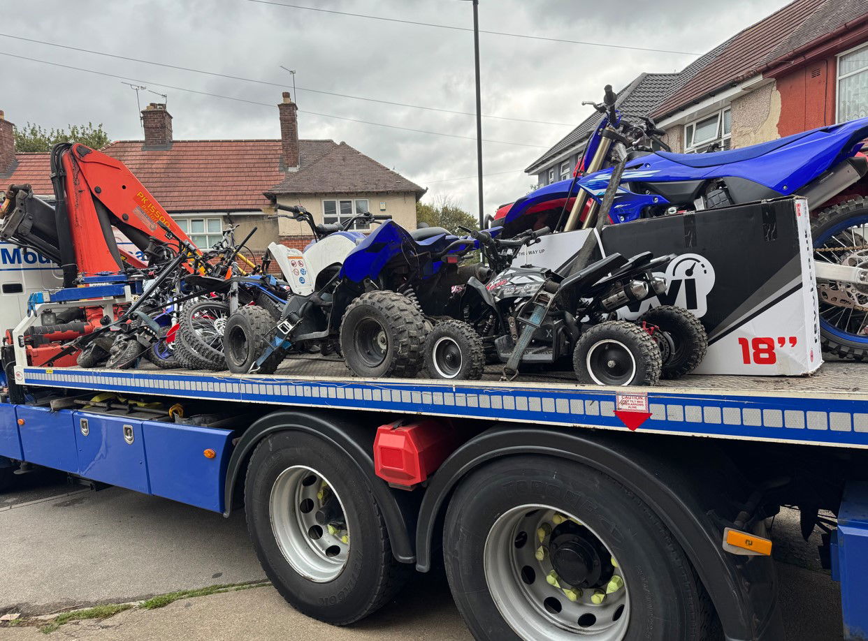A haul of recovered stolen bikes on a low-loader