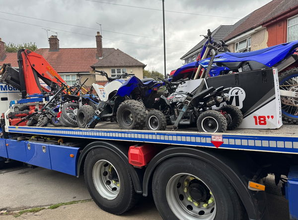 A haul of recovered stolen bikes on a low-loader