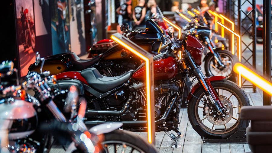 Harley-Davidson motorcycles on stage